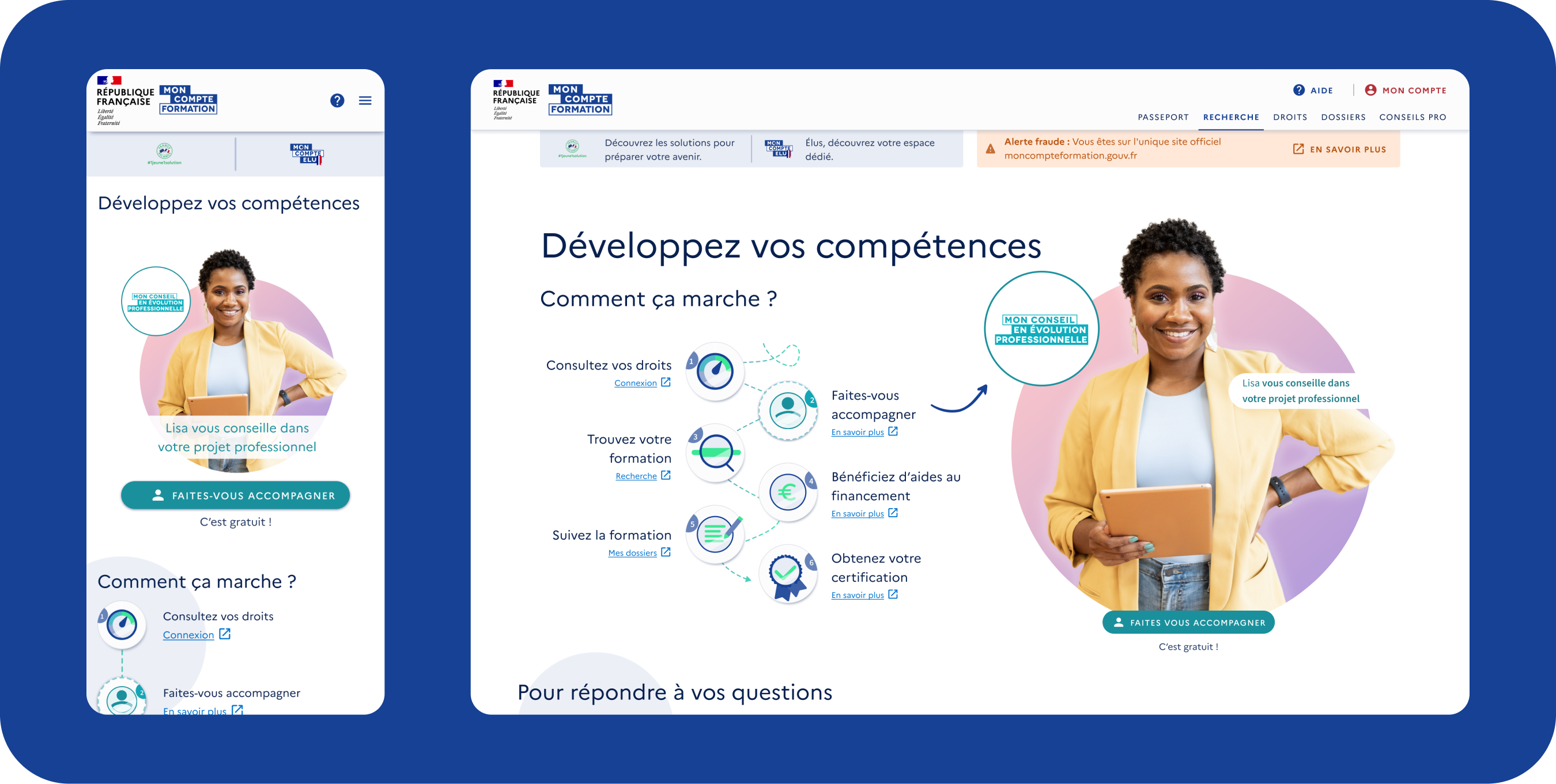 maquettes de la page d'accueil, en version mobile & desktop