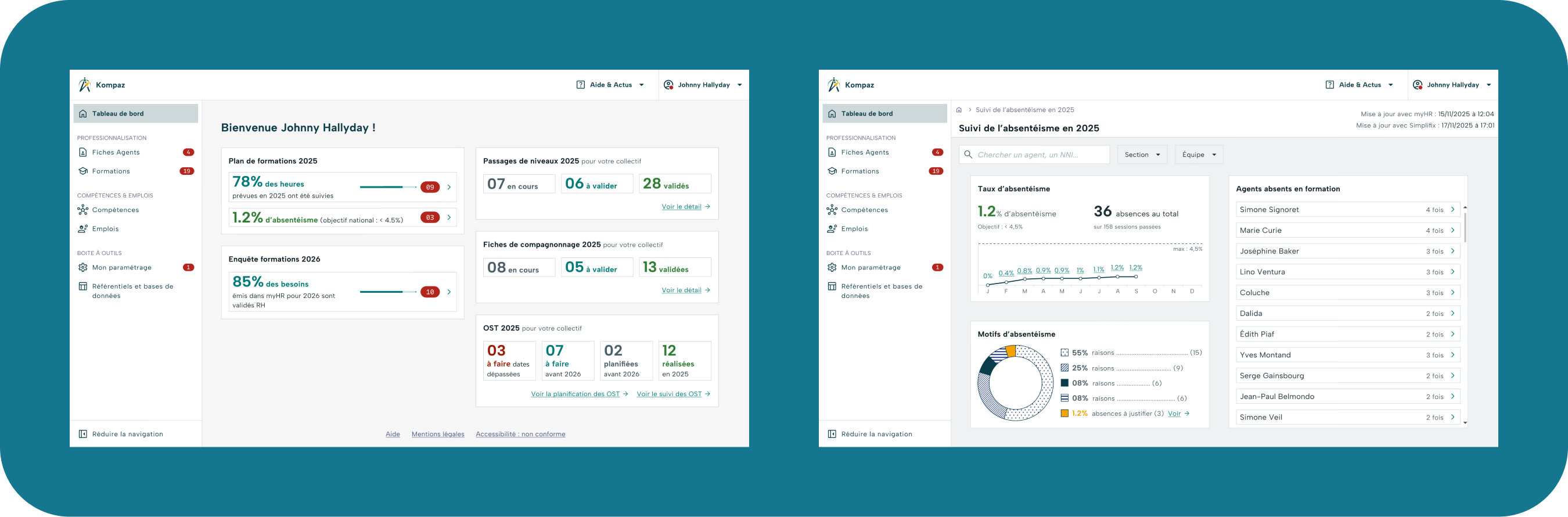 2 maquettes montrant des tableaux de bords